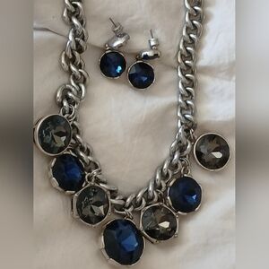Metal Tone Blue & Clear Crystal Necklace & Earring Set By Kenneth Cole